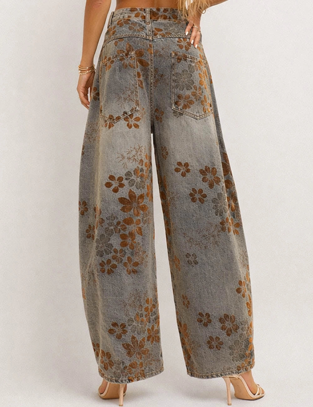 Rachel Velvet Floral Wide Barrel Leg Denim