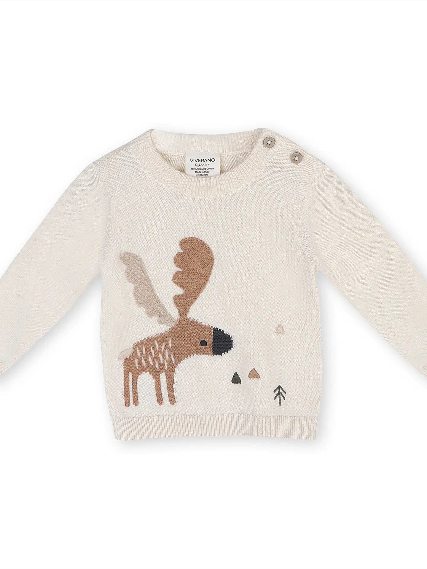 Moose Jacquard Knit Baby Pullover Sweater (Organic Cotton)