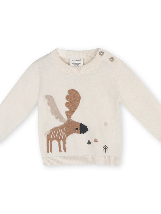 Moose Jacquard Knit Baby Pullover Sweater (Organic Cotton)