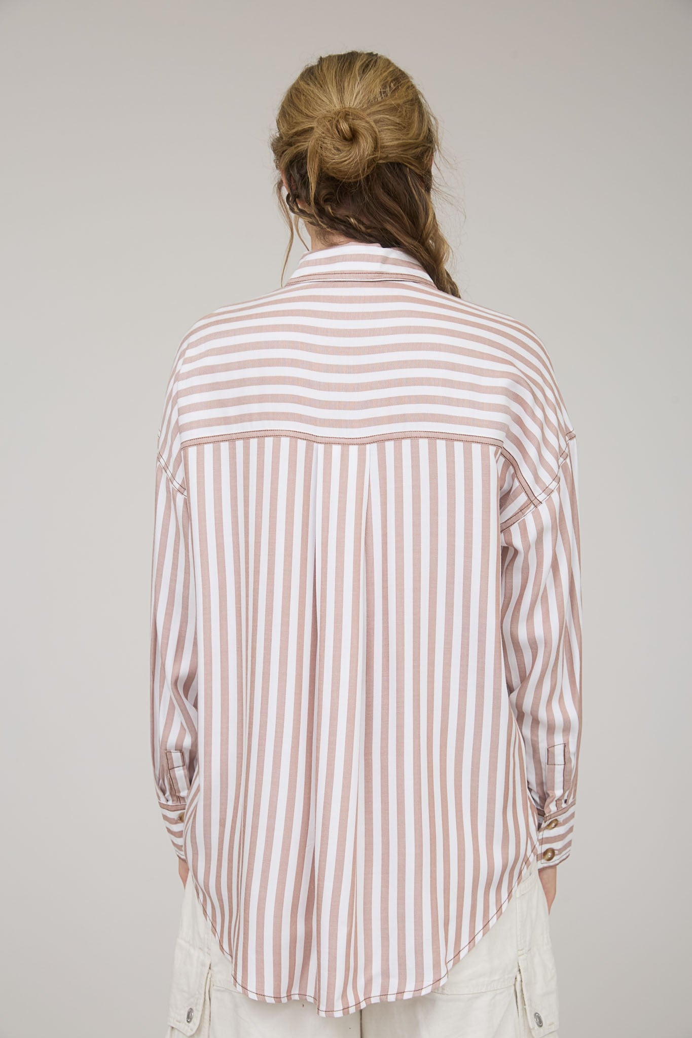 Nina Stripe Collared Top | Brown