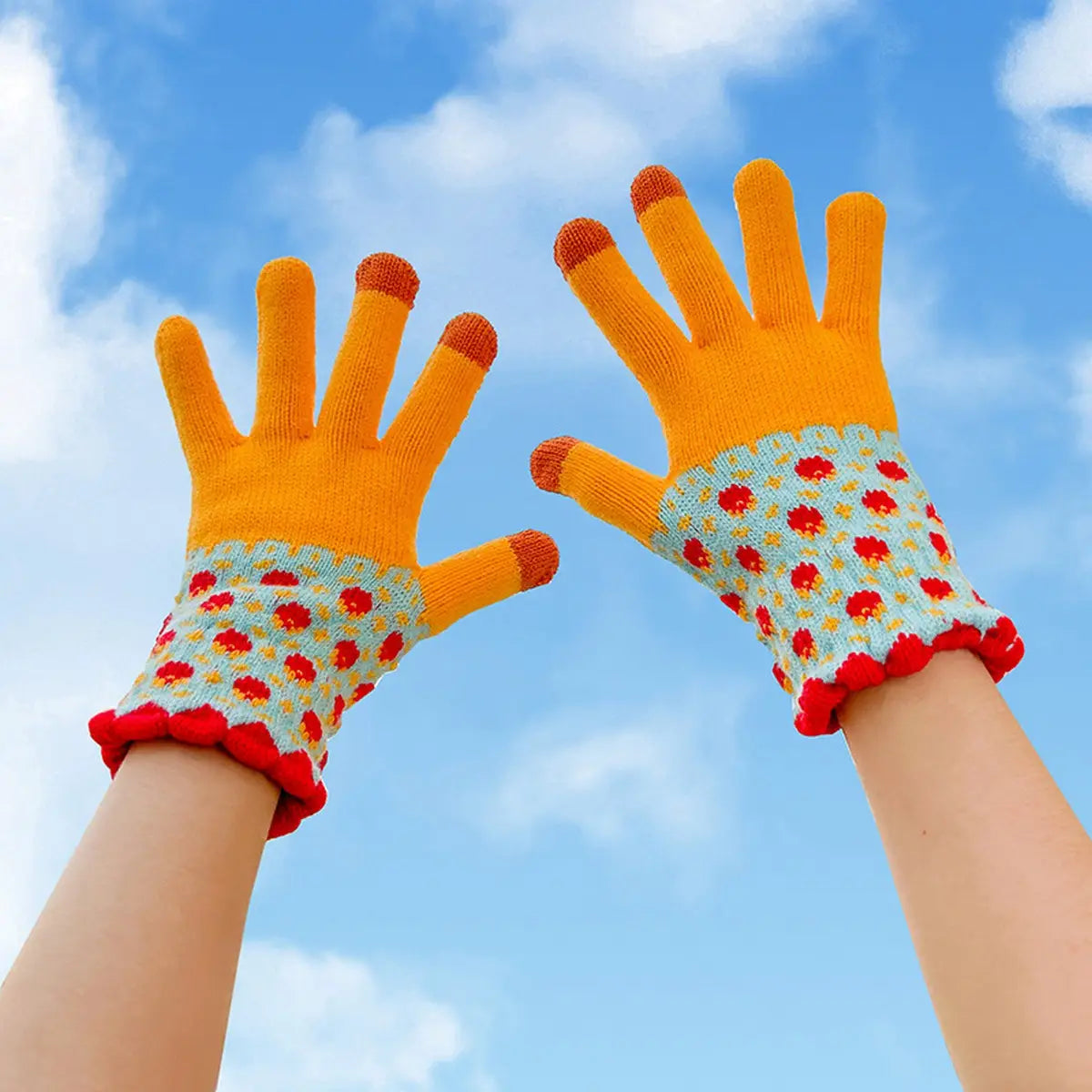 Pattern Knit Touchscreen Gloves | Yellow
