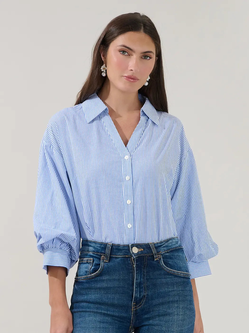 Charlotte Button Down Stripe Top