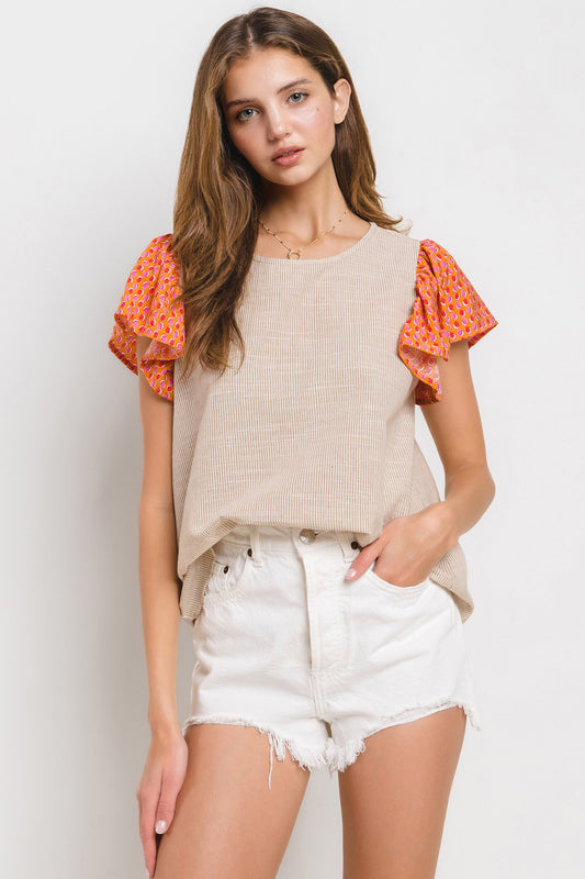 Sue Flare Sleeve Top | Taupe