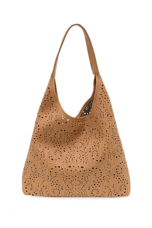 Lazer Cut Eyelet Hobo | Tan