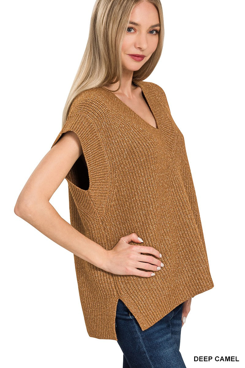Becca V-neck Sweater Vest | Deep Camel