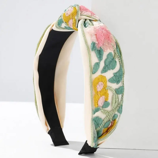 Floral Cottagecore Embroidery Hair Band Headband | Teal