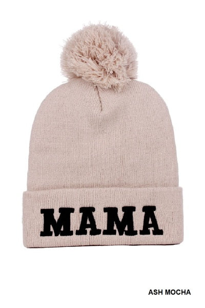 Momma Embroidered Beanie Hat | Ash Mocha