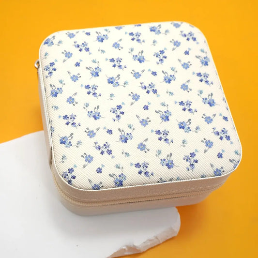 Jewelry Organizer Travel Box Case | Blue Floral