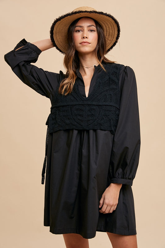 Sadie Crochet Babydoll Dress | Black 