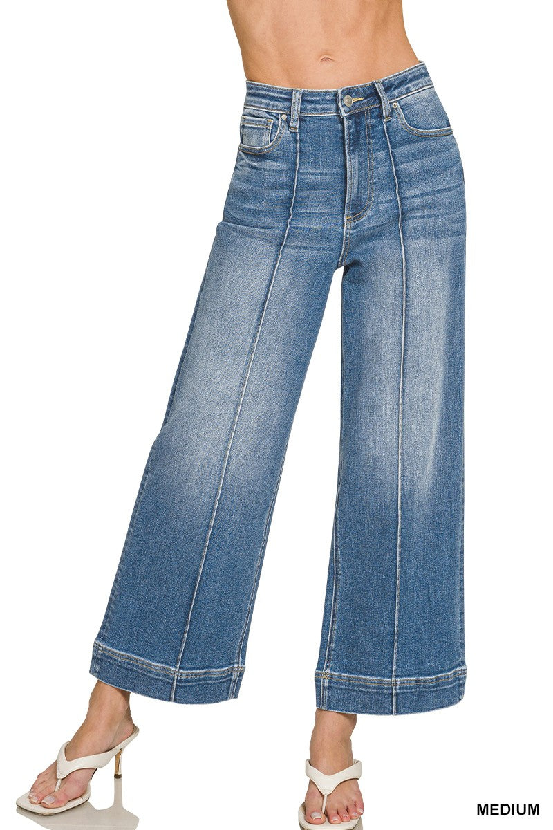 High Rise Wide Leg Pintuck Denim | Medium