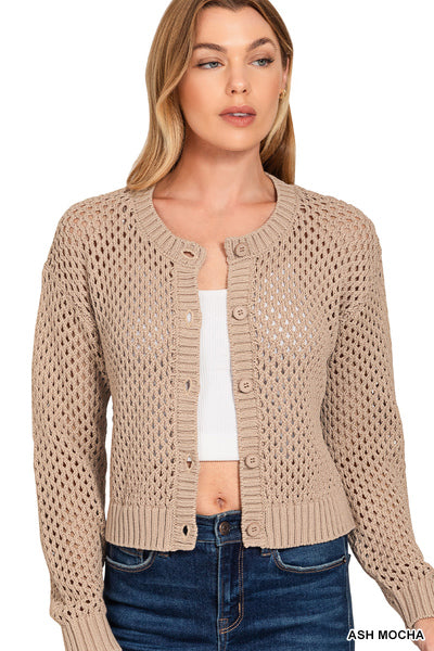 Annie Crochet Cardigan Sweater | Ash Mocha