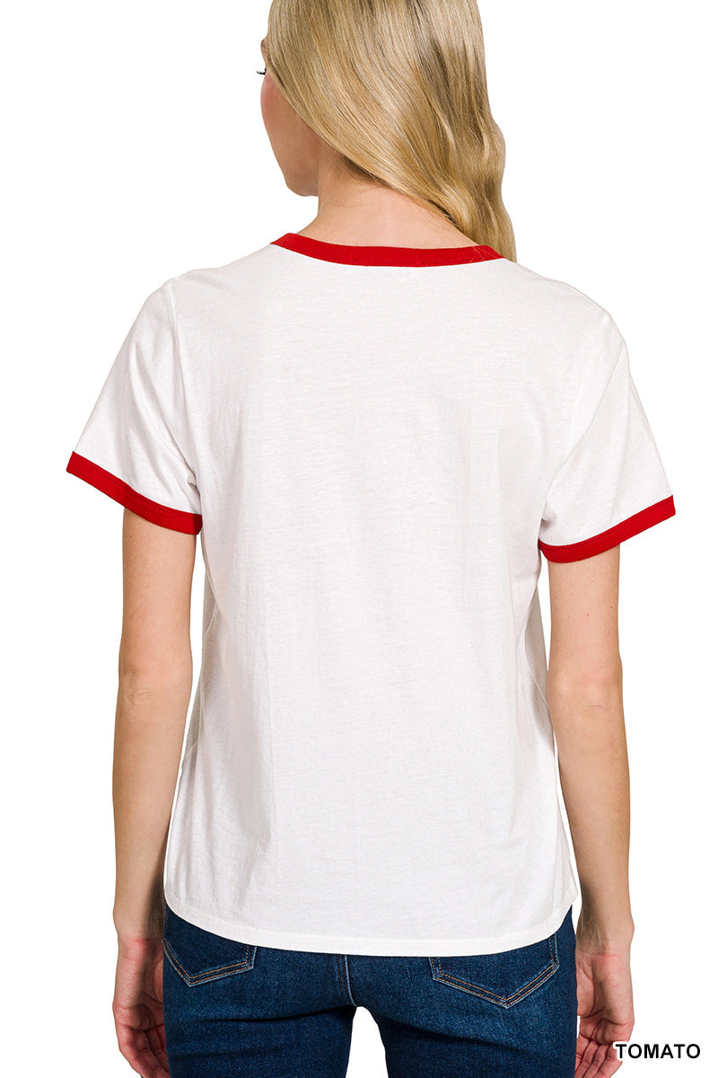 Roxie Contrast Binding Tee | Red