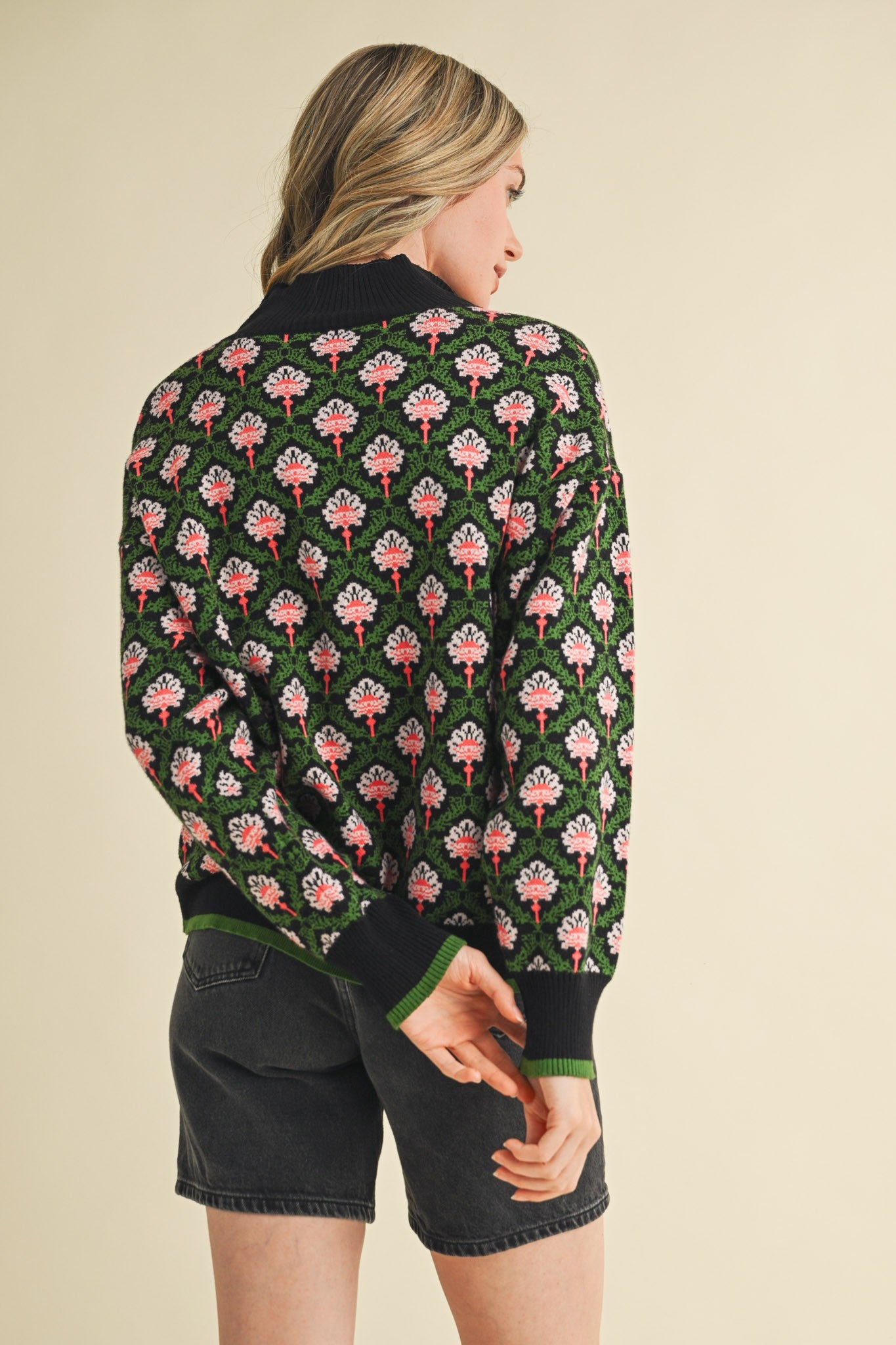 Courtney Floral Half Zip | Black Olive