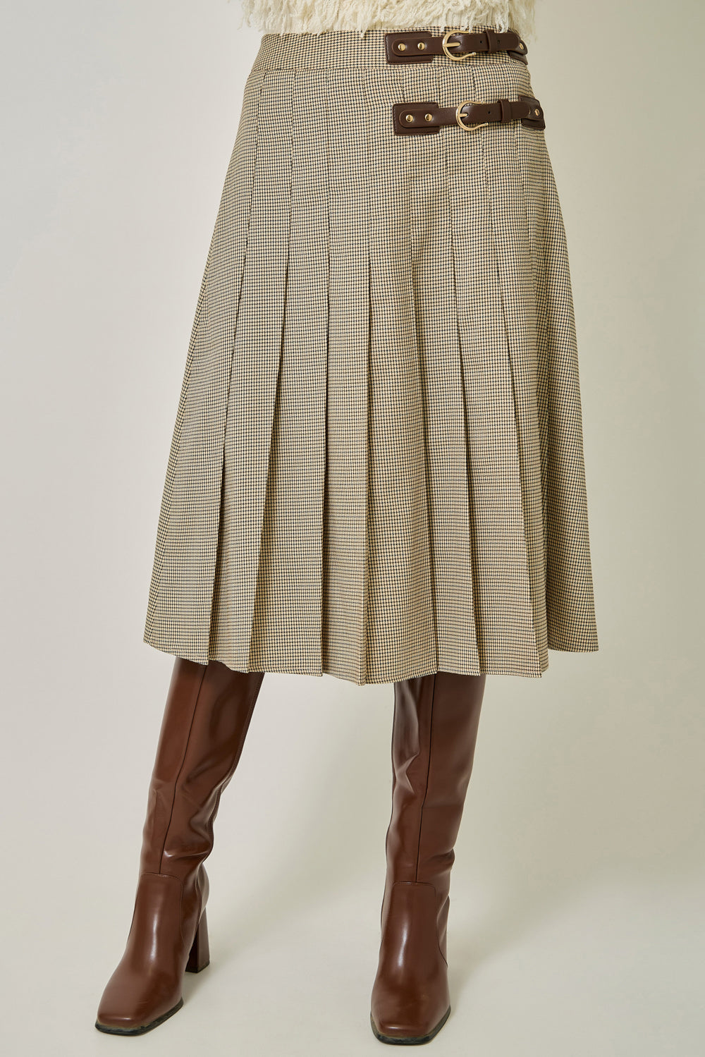 Ruth Pleated Micro Houndstooth Skirt