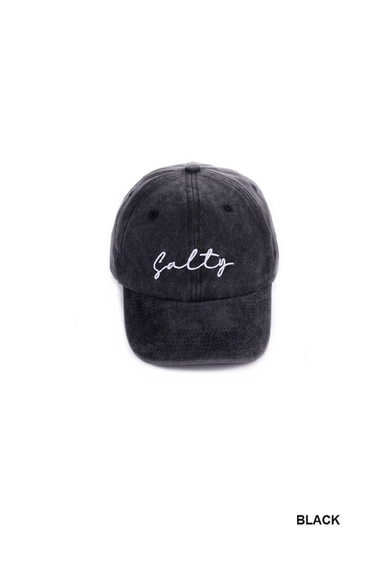 Salty Embroidered Vintage Washed Baseball Hat | Black
