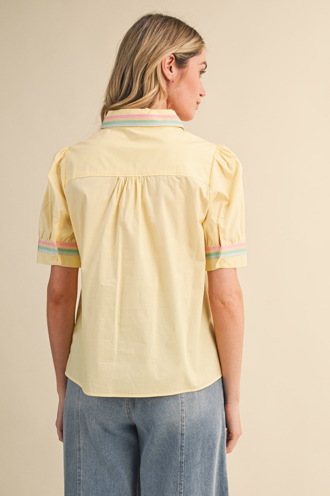 Cayden Button Down Top with Rainbow Trim