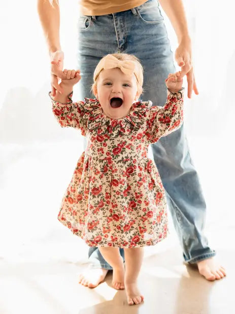Amour Rose Floral Ruffle Baby Dress & Bloomer (Linen Blend)