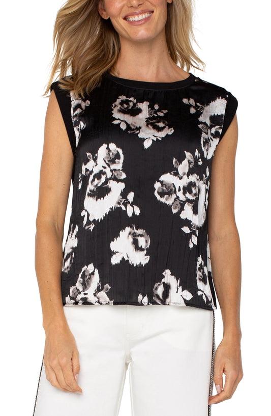 Liverpool Black + White Floral Top