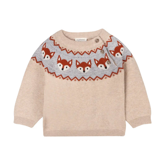 Fox Jacquard Fair Isle Sweater Knit Baby Pullover (Organic Cotton)