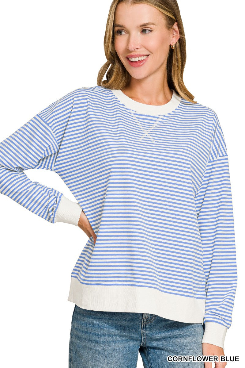 Scarlett Striped Rib Banded Pullover | Blue