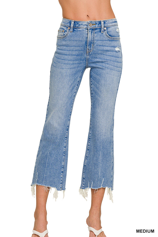 Kick Crop Flare Denim Pants | Medium Wash