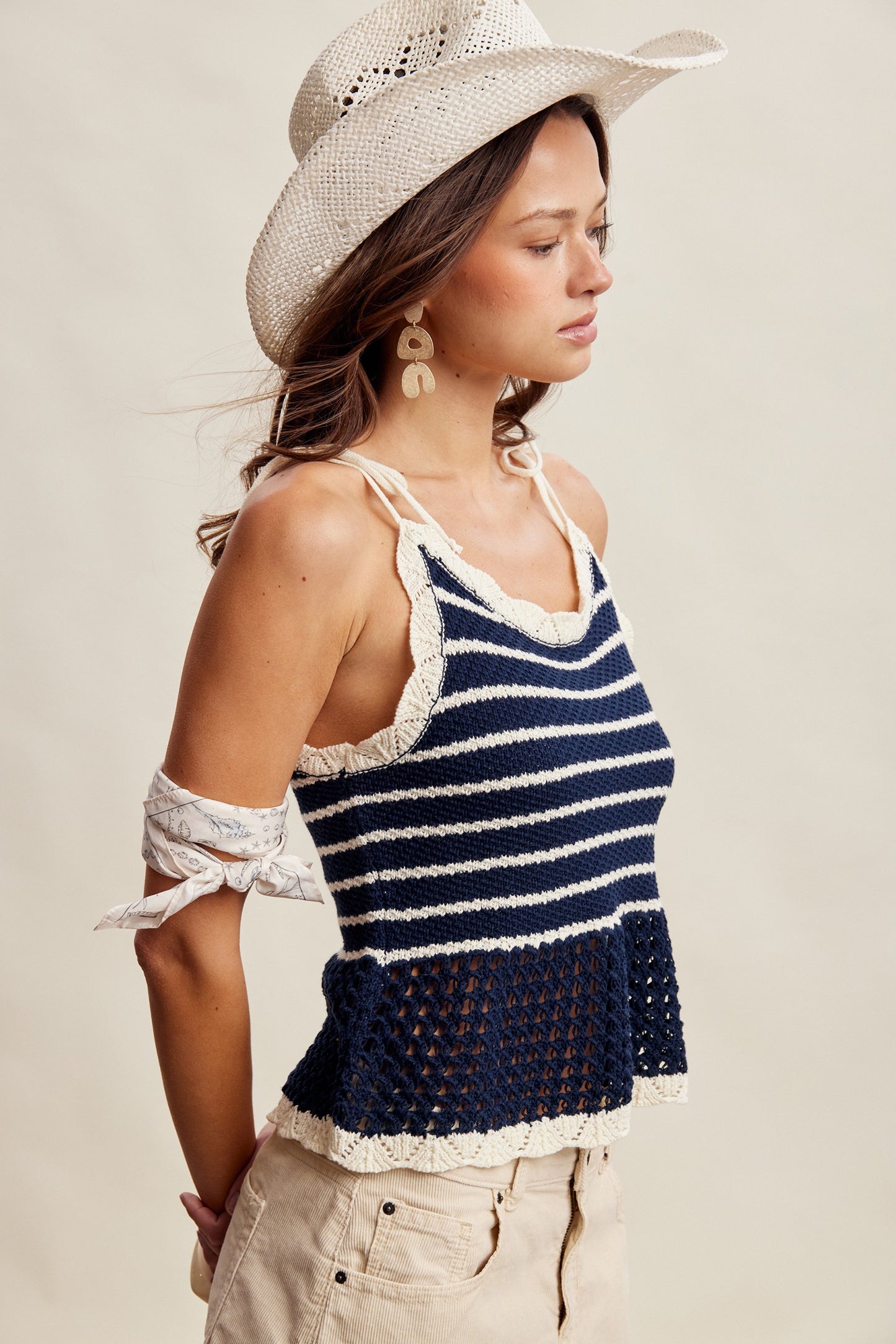 Amber Striped Crochet Knit Tank