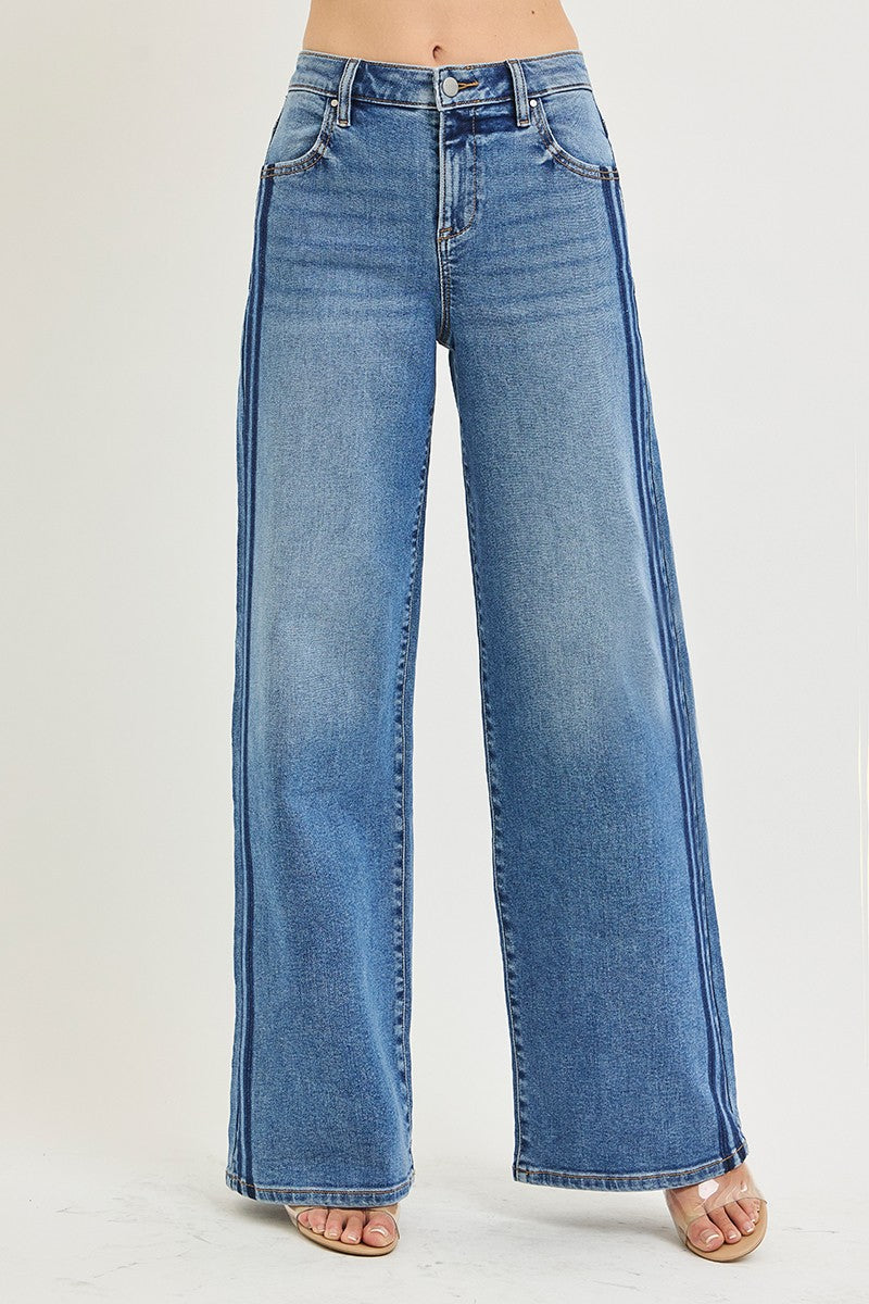 Risen Wide Leg With Side Stripe Jeans | Medium