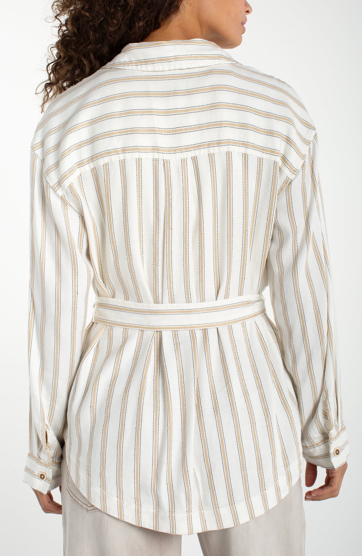 Liverpool Belted Shacket | Cream + Tan Stripe
