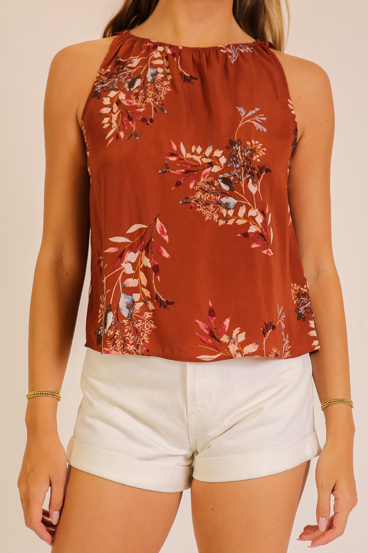 Caroline Floral High-Neck Sleeveless Top