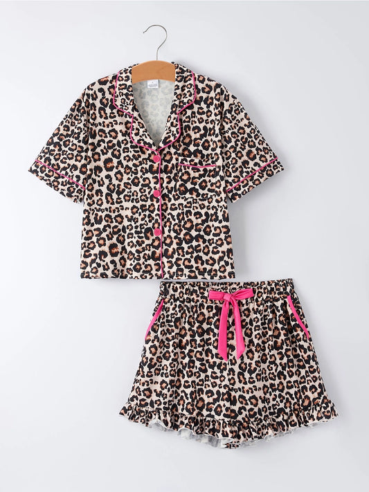 Leopard Print Ruffle Pajama Set