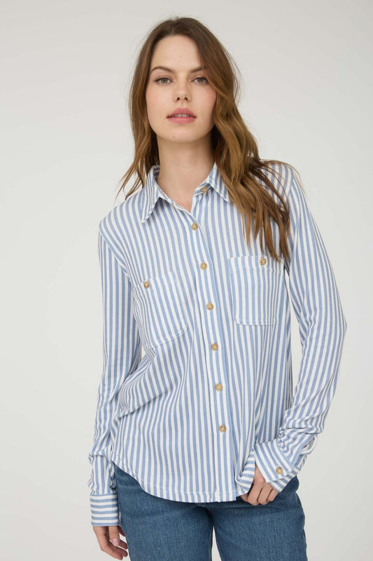 Trinity Striped Collared Top | Blue