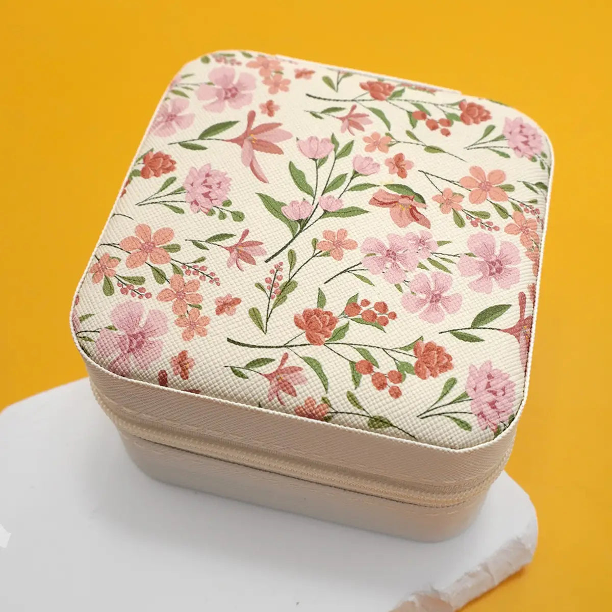 Jewelry Organizer Travel Box Case | Pink + Red Floral