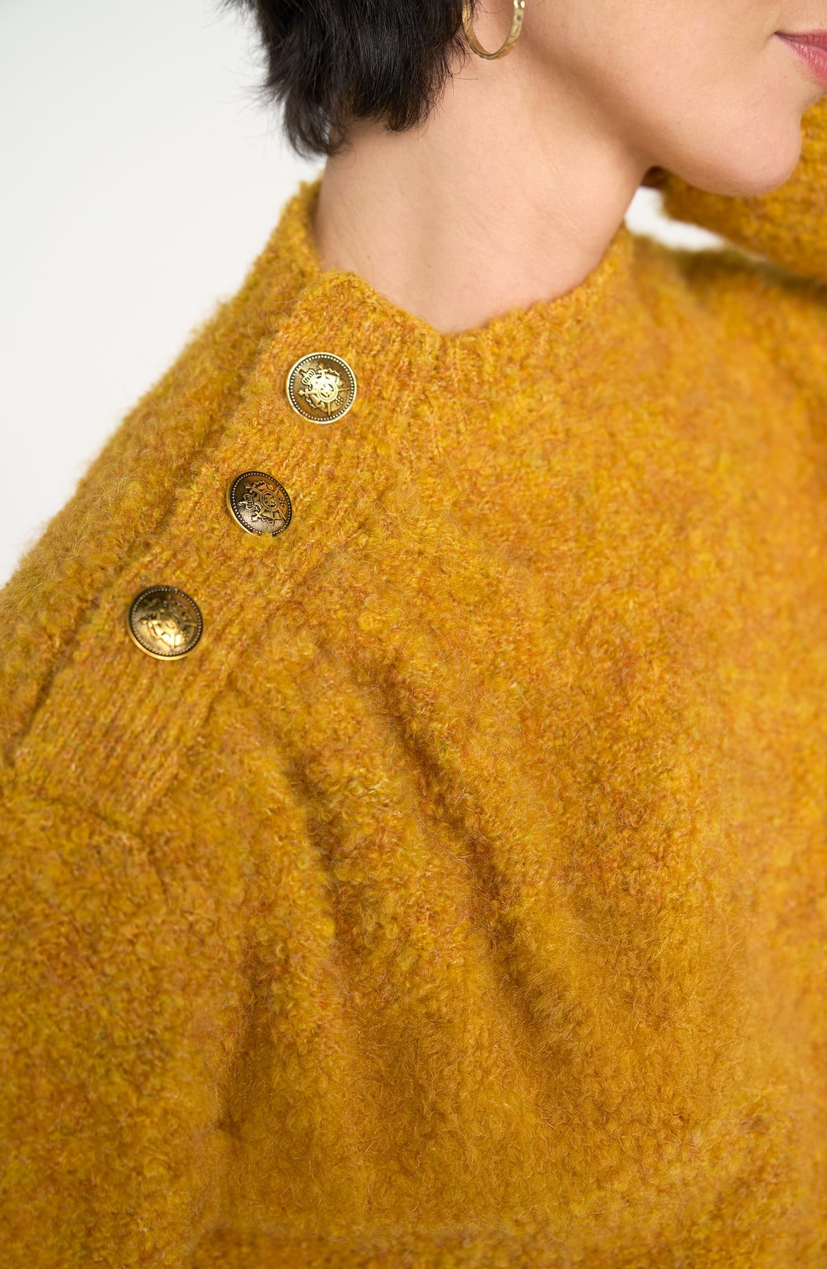 Liverpool Long Sleeve Mock Neck Sweater W/ Buttons | Gold Multi