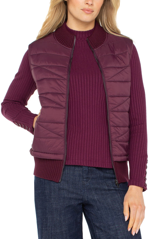 Liverpool Sleeveless Quilted Full Zip Sweater Vest | Wine Berry