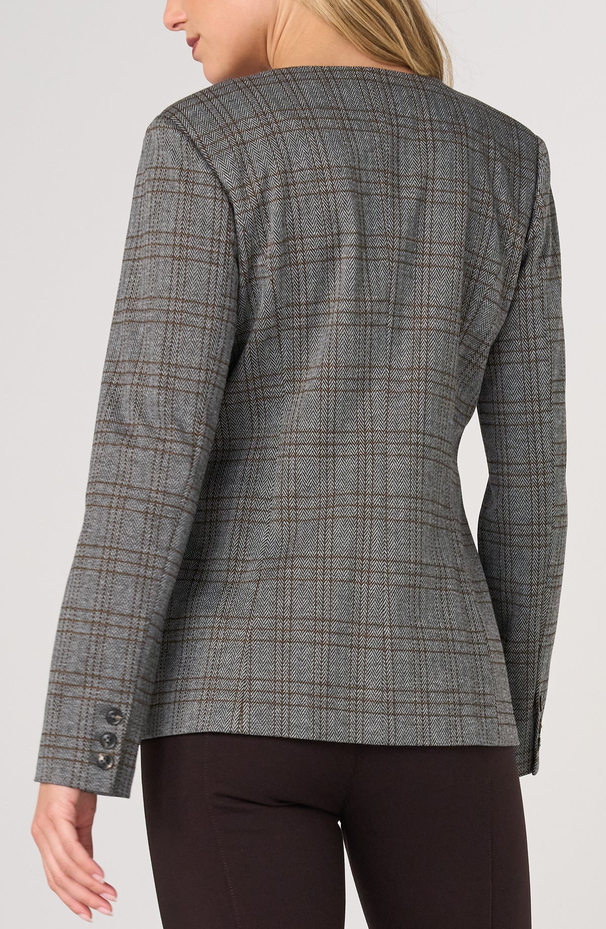 Liverpool Collarless Field Jacket | Black Multi Herringbone