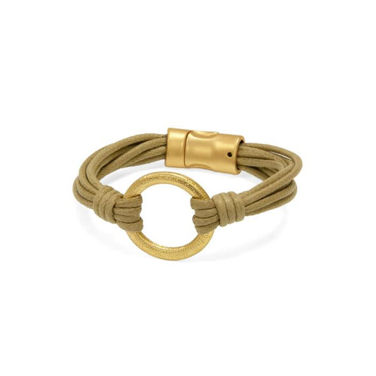 Gold Forged Circle + Taupe Bracelet 