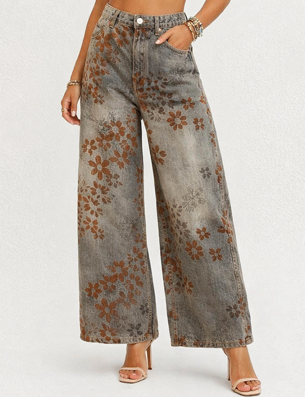 Rachel Velvet Floral Wide Barrel Leg Denim