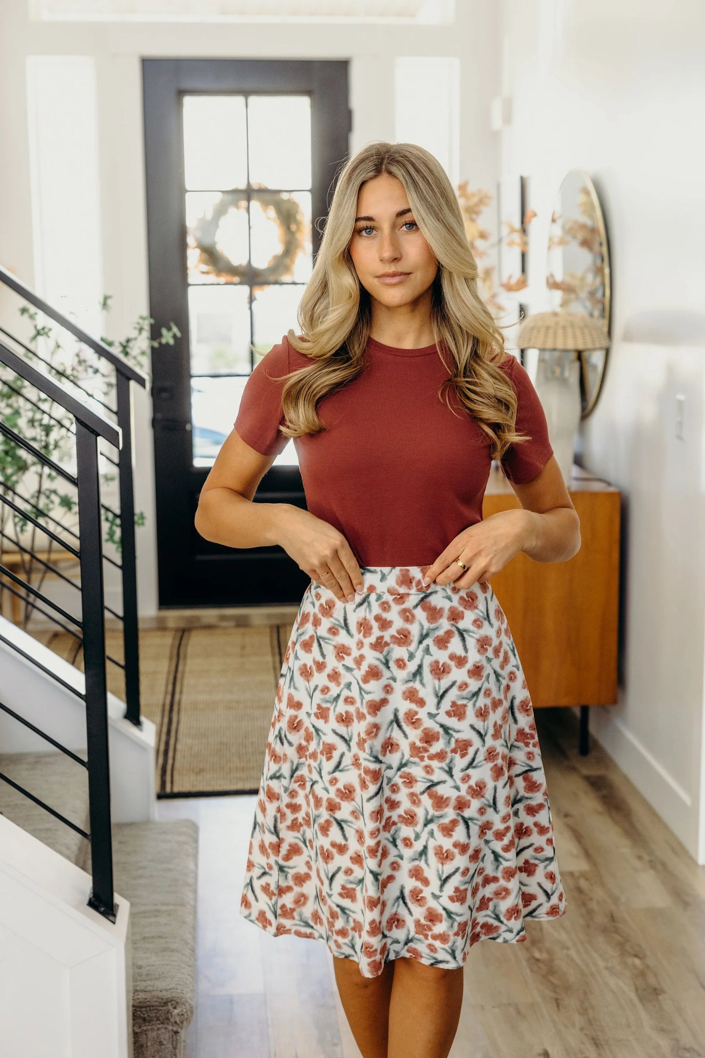 Malaya Midi Brushed Floral Skirt