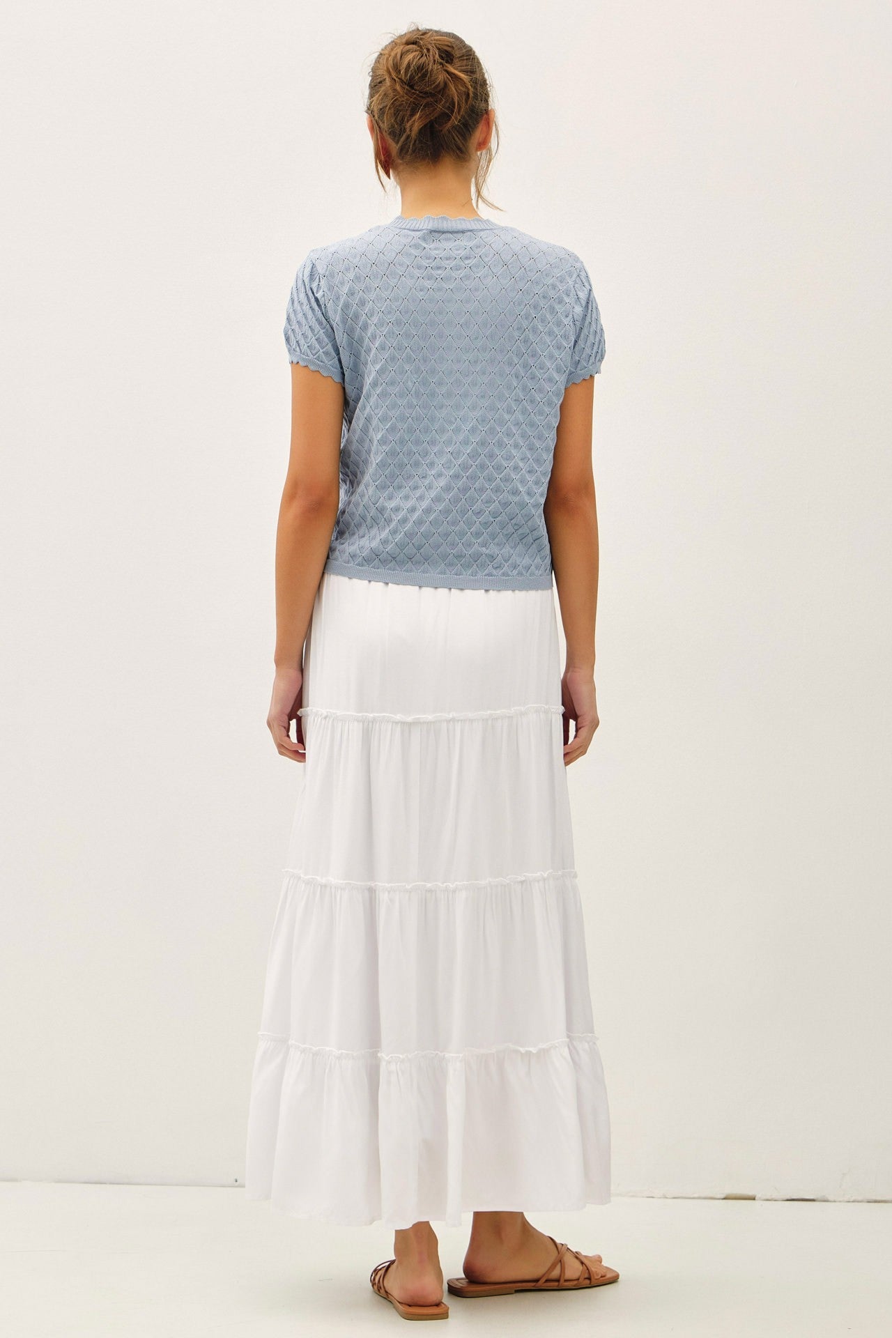 Jessica Pointelle Stitch Cardigan | Dusty Blue