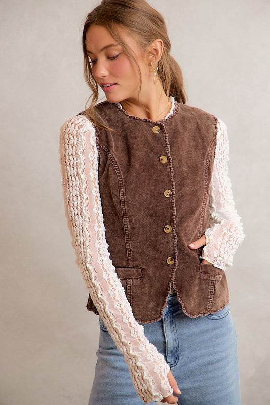 Nora Corduroy Scallop Edge Vest | Brown