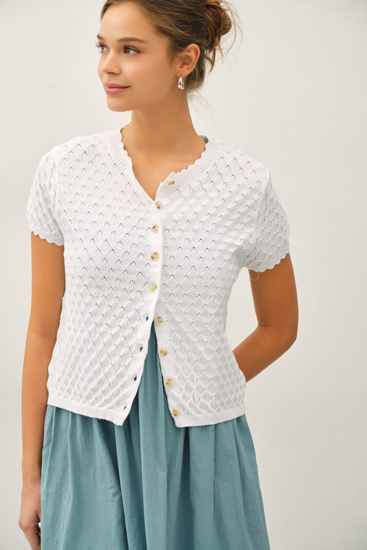 Jessica Pointelle Stitch Cardigan | White