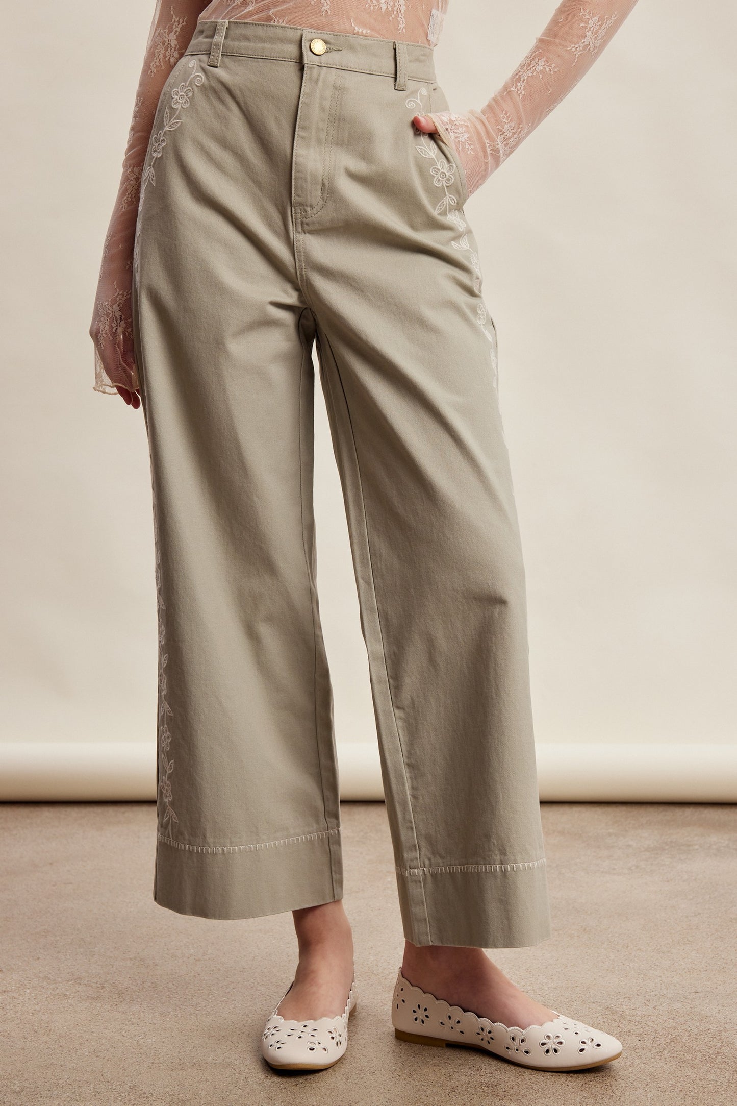 Sammie Floral Embroidered Denim | Sage