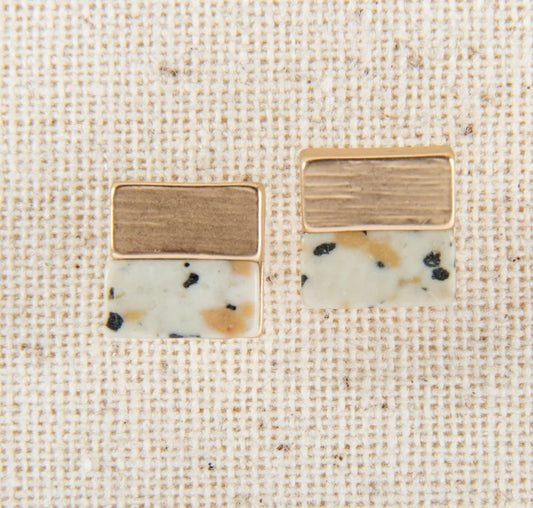 Spotted Square Stone Stud Earring 