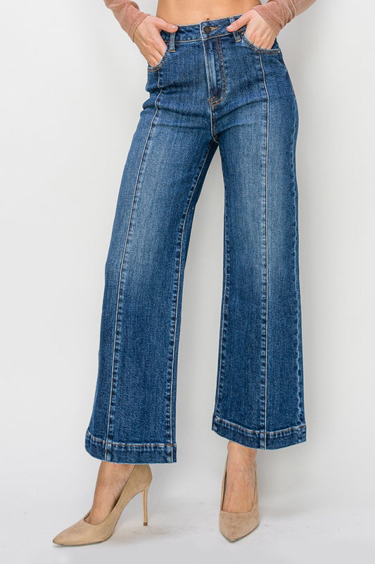 Risen High Rise Ankle Wide Jeans | Dark