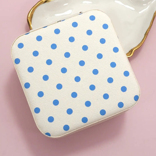 Jewelry Organizer Travel Box Case | Polka Dot Blue