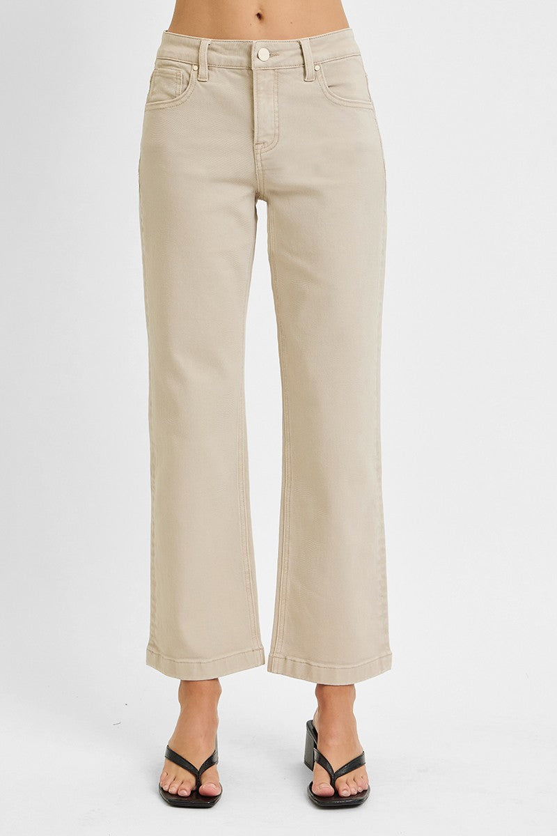 Risen Tummy Control Mid Rise Ankle Straight Jeans | Almond
