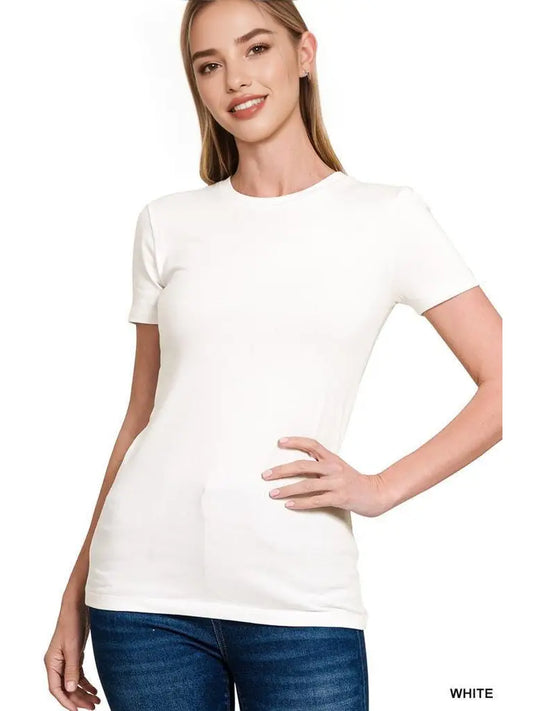 Short Sleeve Crew Neck Cotton Tee | White
