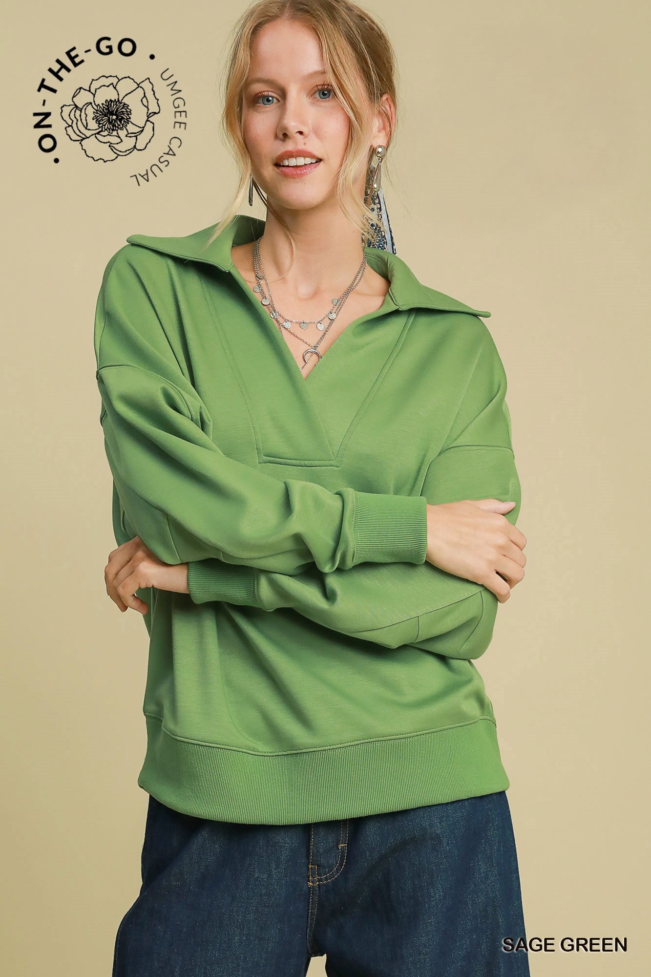 Ashley V-Neck Pullover | Green