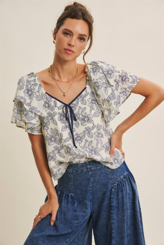 Holland Floral Ruffle Sleeve Top