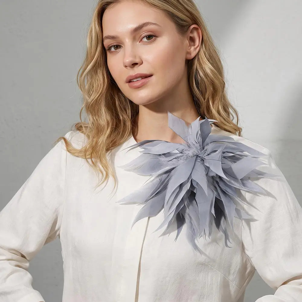 Oversized Feather Flower Hair Clip Pin Brooch | Gray